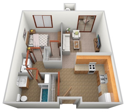 Floor plan for 1 bed, 1 bath, 850 sqft